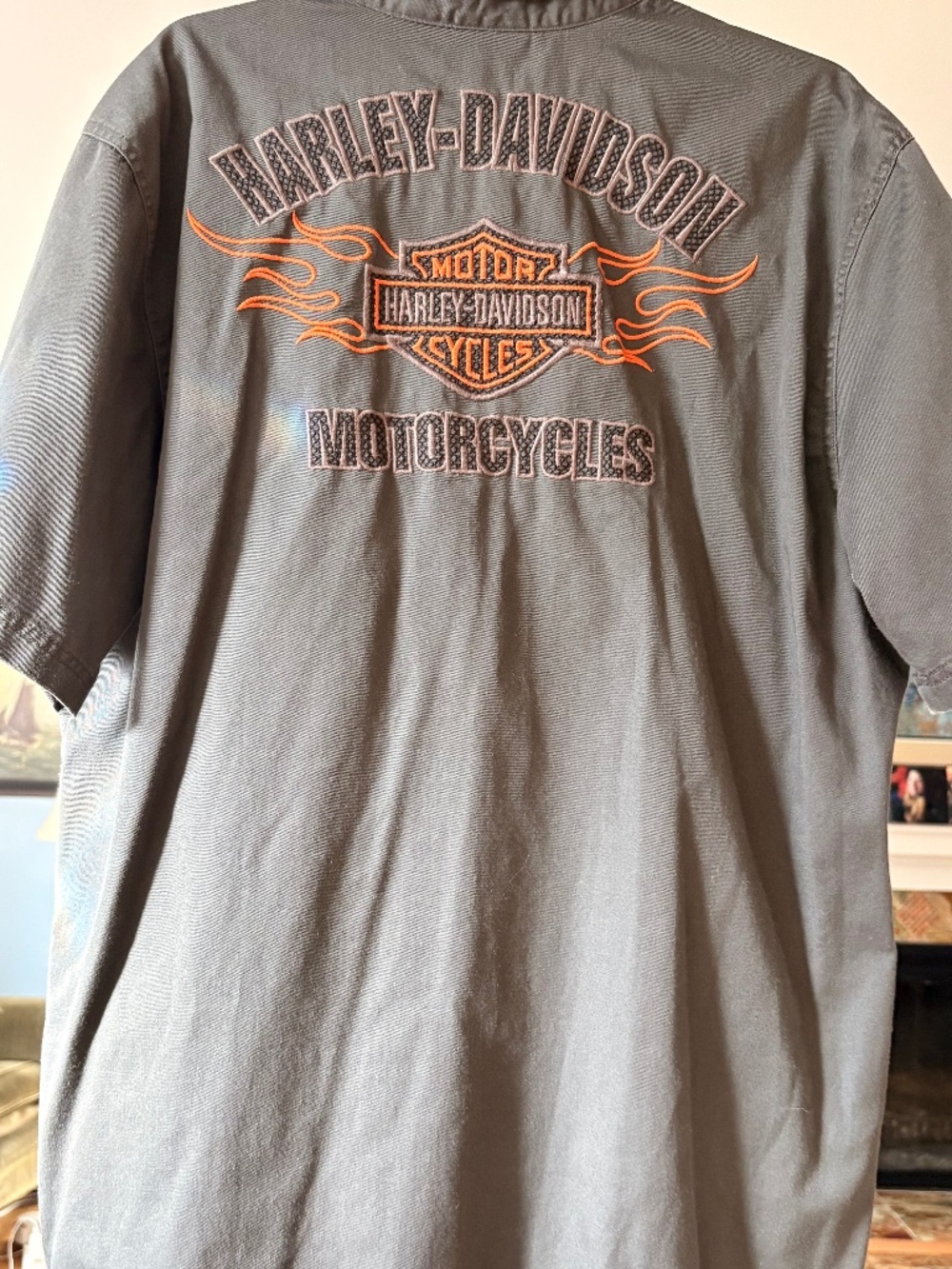 Harley Davidson Shortsleeve Casual Buttondown Shirt Men’s Size XL Dark Gray Grey